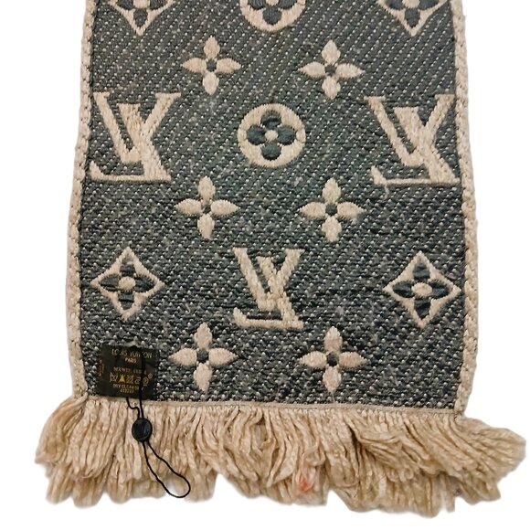 LOUIS VUITTON LV Monogram Beige/Tan & Gray Shine Scarf - Picture 8 of 14